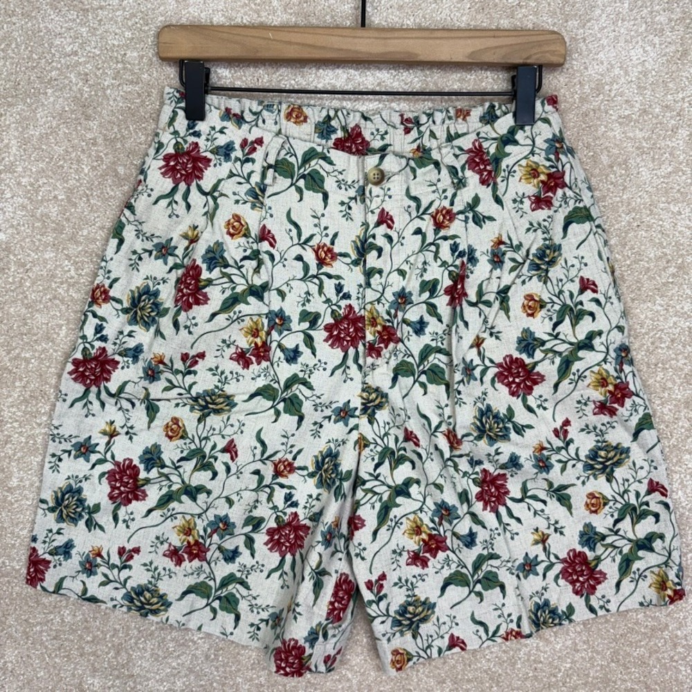 Vintage 90s LizSport Shorts Size 8 Petite 8P Floral High Waist Pleated‎ Retro
